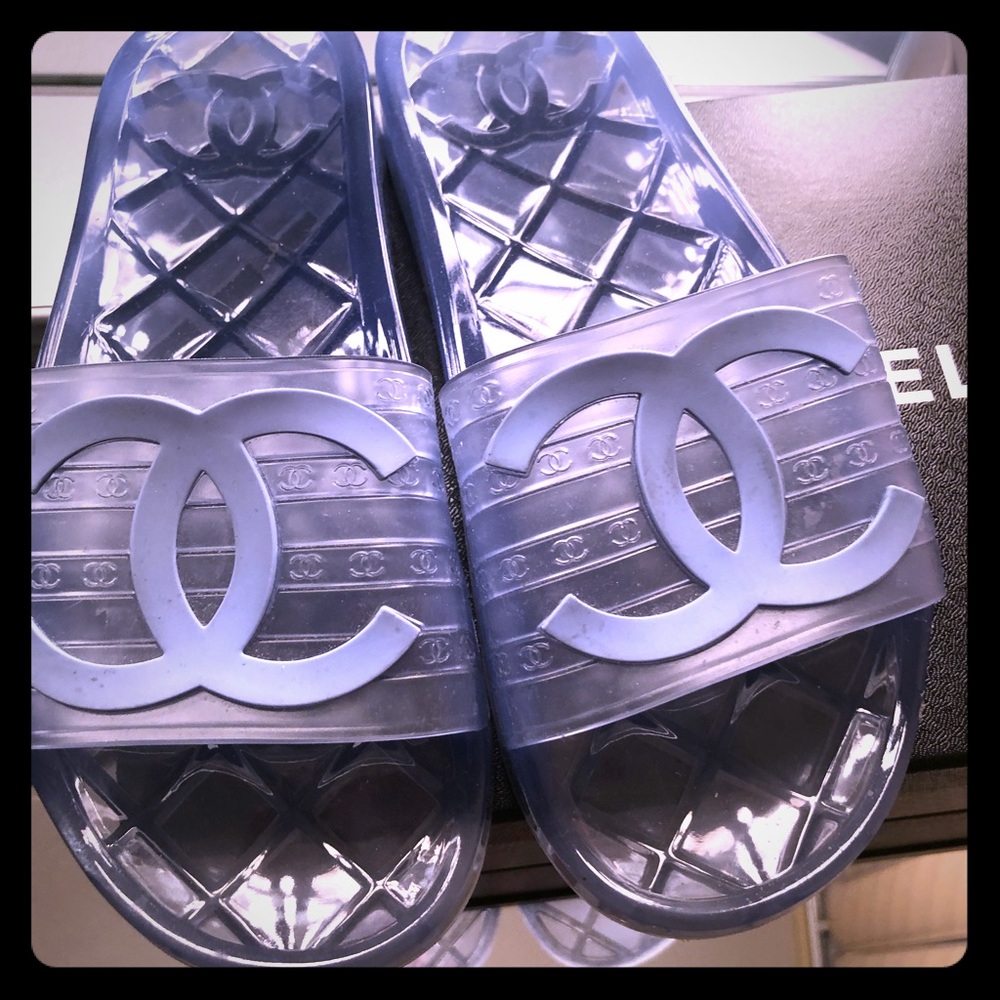 Chanel slides, BLUE pool slides.